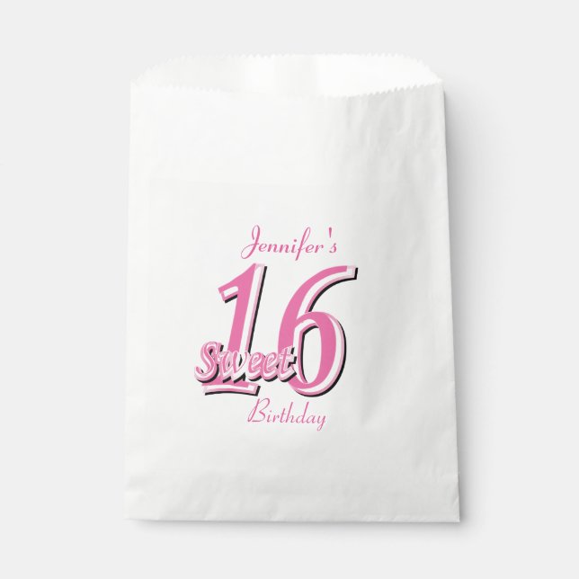 Bolsa De Papel Cumpleaños de Dulces 16 | Rosa (Anverso)