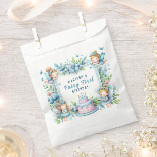 Bolsa De Papel Cumpleaños de Hada Floral Pastel Azul Primero -