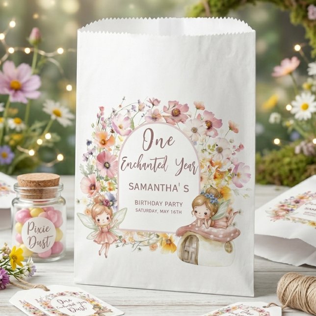 Bolsa De Papel Cumpleaños de Hada Soñadora Primero (Dreamy Fairyland First Birthday Favor Bag)