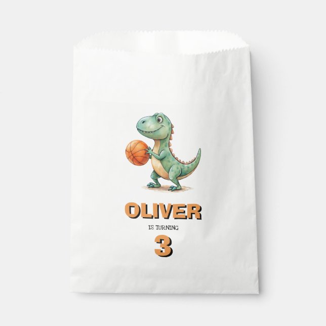 Bolsa De Papel Cumpleaños de jugador de baloncesto T-rex (Anverso)