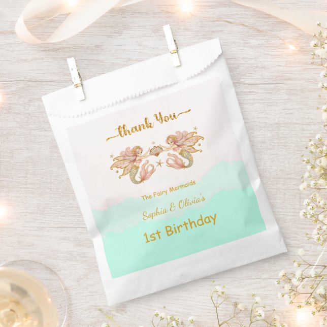 Bolsa De Papel Cumpleaños de la sirena de los Chicas gemelos (Cortado)