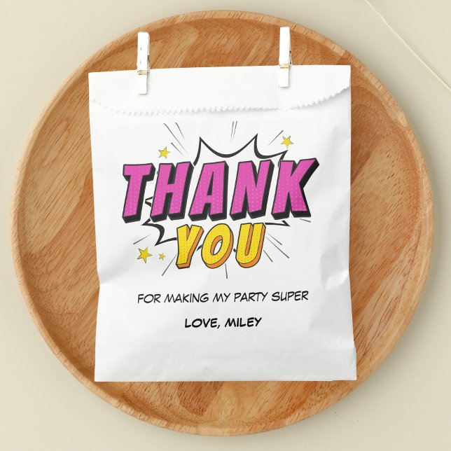 Bolsa De Papel Cumpleaños de la Superheroína del cómic, gracias (Superhero Comic Books Favor Bags for Girl's birthday party)