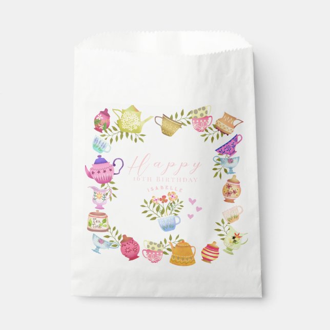 Bolsa De Papel Cumpleaños de las teteras y las copas (Anverso)