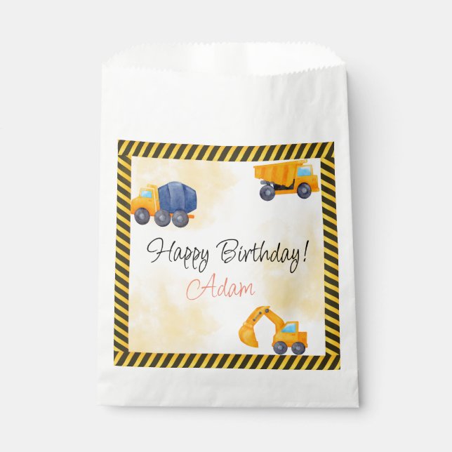 Bolsa De Papel Cumpleaños de los camiones de construcción (Anverso)