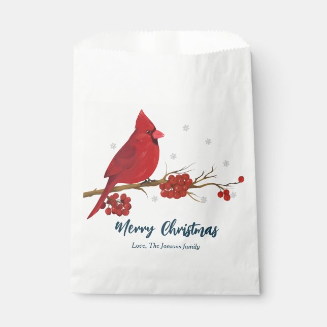 Bolsa De Papel Cumpleaños de Navidad del Cardenal Rojo  (Anverso)