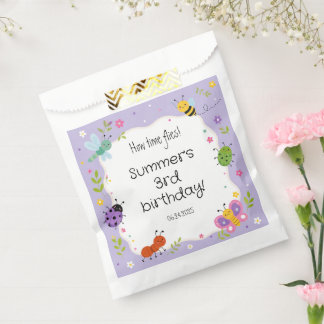 Bolsa De Papel Cumpleaños de niñas con insectos lindos morados