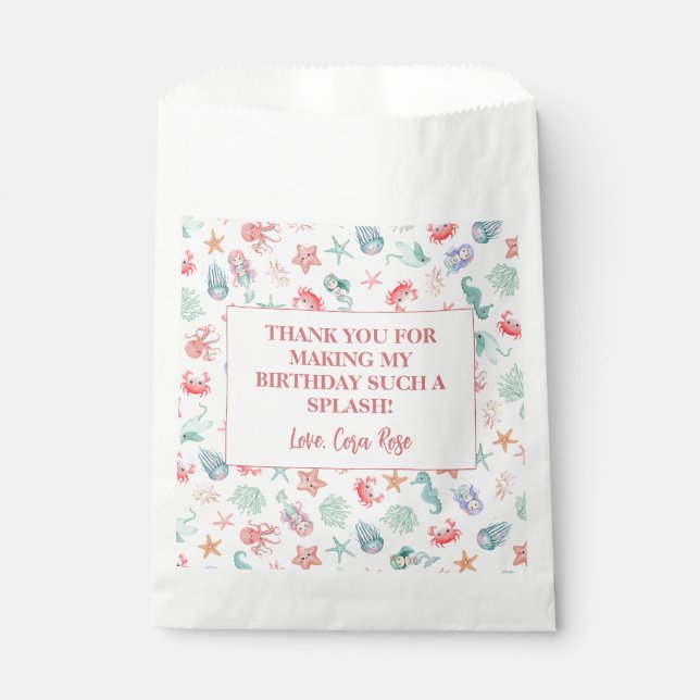 Bolsa De Papel Cumpleaños de Niñas Sirena Bajo el Mar (Anverso)