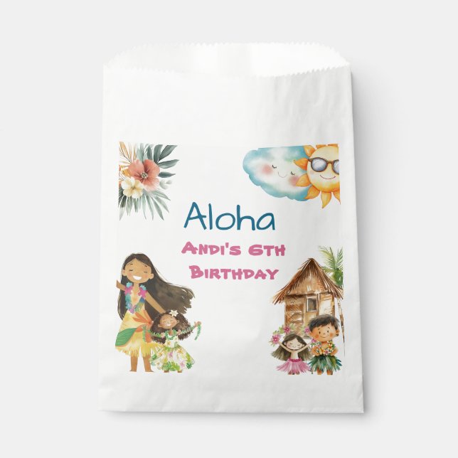 Bolsa De Papel Cumpleaños de niños Aloha Luau  (Anverso)