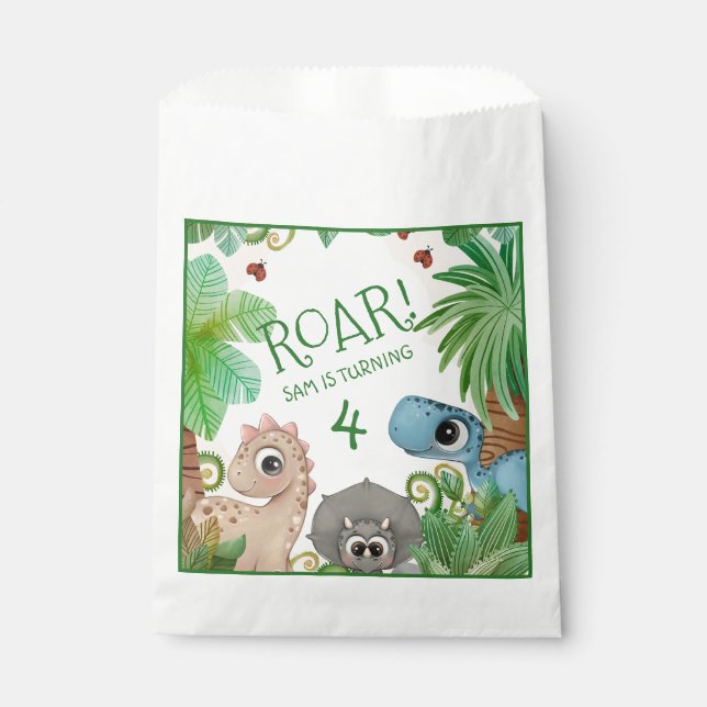 Bolsa De Papel Cumpleaños de niños dinosaurio 4 (Anverso)