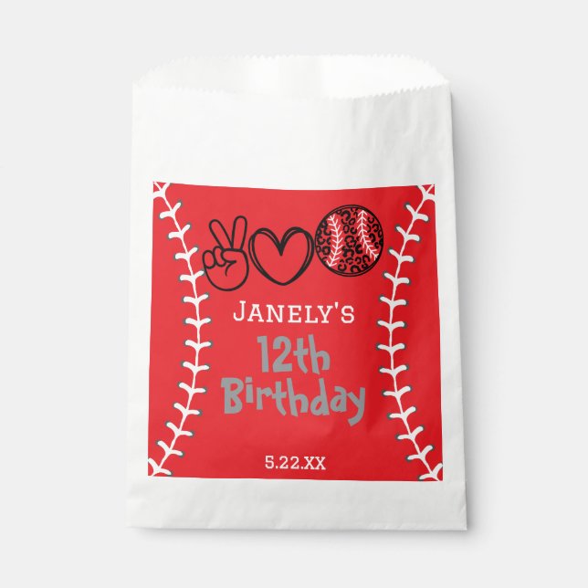 Bolsa De Papel Cumpleaños de Peace Love Softball (Anverso)