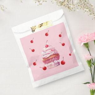 Bolsa De Papel Cumpleaños de Pink Baby First Cherry & Cupcake 