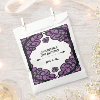 Bolsa De Papel Cumpleaños de Princesa Rosa Morada y Negra con Pue