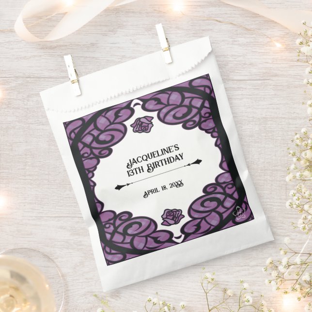 Bolsa De Papel Cumpleaños de Princesa Rosa Morada y Negra con Pue (Cortado)
