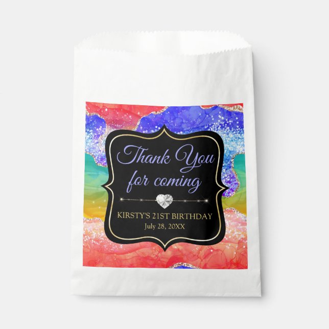 Bolsa De Papel Cumpleaños de Tinta Alcohólica Arcoíris Glamuroso  (Anverso)