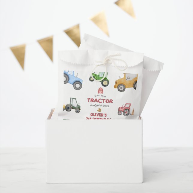 Bolsa De Papel Cumpleaños de tractor acuarela para cualquier edad (Fiesta)