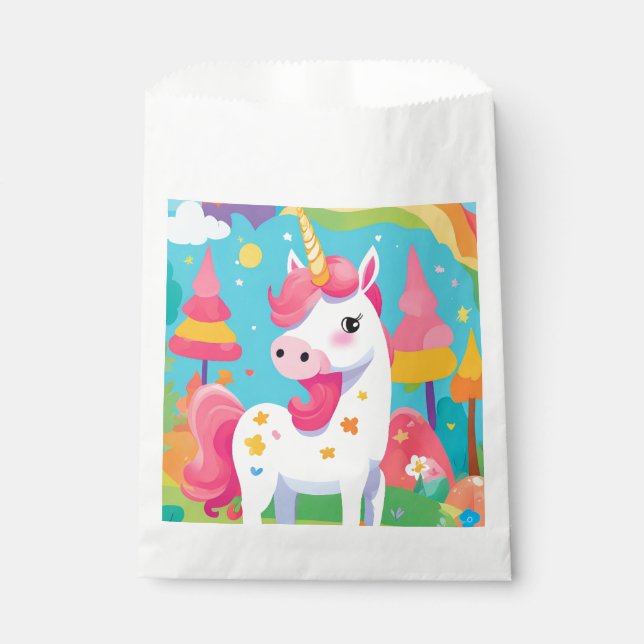 Bolsa De Papel Cumpleaños de Unicornio arcoiris Rosado (Anverso)