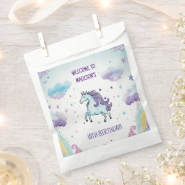 Bolsa De Papel Cumpleaños de Unicornio azul mágico y púrpura