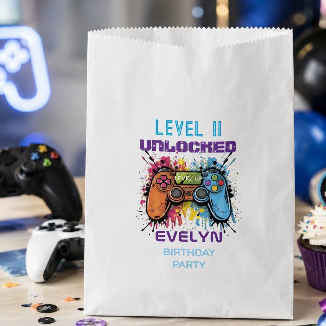 Bolsa De Papel Cumpleaños de videojuegos Sube de Nivel Game On (Game On Level Up Video Game Birthday Favor Bag)