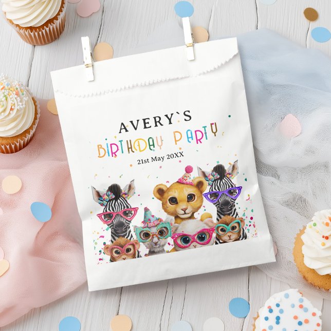 Bolsa De Papel Cumpleaños de Zoo Kids (Zoo Kids Birthday Favor Bag with your Name and Date)