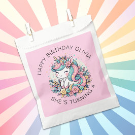 Bolsa De Papel Cumpleaños del Chica de Unicornio Rosa Personaliza