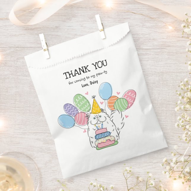 Bolsa De Papel Cumpleaños del Gato Persa Blanco Gracias Por Favor (Cortado)