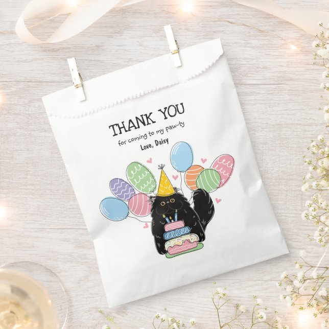 Bolsa De Papel Cumpleaños del gato persa negro Gracias por favore (Cortado)