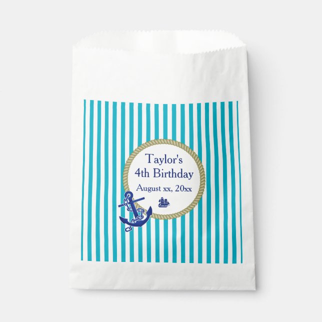 Bolsa De Papel Cumpleaños del Personalizado Náutico (Anverso)