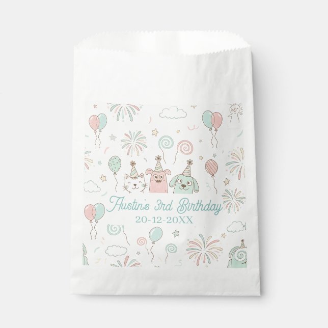 Bolsa De Papel Cumpleaños Divertido Dulce y Tres Niños (Anverso)
