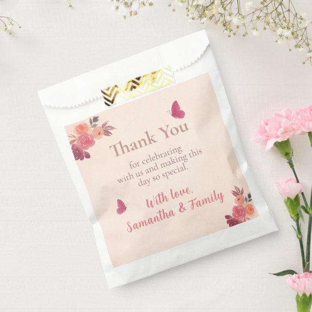 Bolsa De Papel Cumpleaños elegante con flores de acuarela rosa 1 (Sellado)