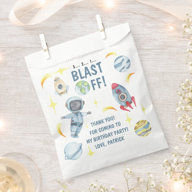 Bolsa De Papel Cumpleaños espacial de astronauta Gracias (Cortado)