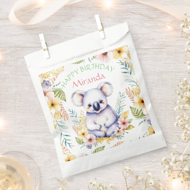 Bolsa De Papel Cumpleaños Feliz de niña con tema de Koala (Cortado)