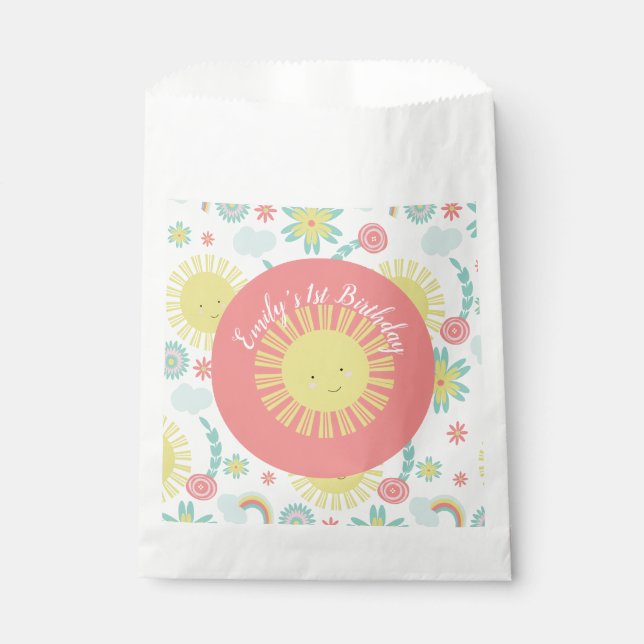 Bolsa De Papel Cumpleaños Floral Arcoíris de Sol  (Anverso)