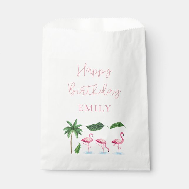 Bolsa De Papel Cumpleaños floral rosa y verde (Anverso)