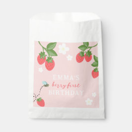 Bolsa De Papel Cumpleaños Fresa Primera Niña Rosa 1er Cumpleaños
