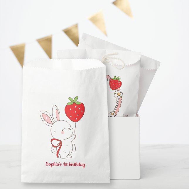 Bolsa De Papel Cumpleaños Globo Fresa Conejito (Subido por el creador)