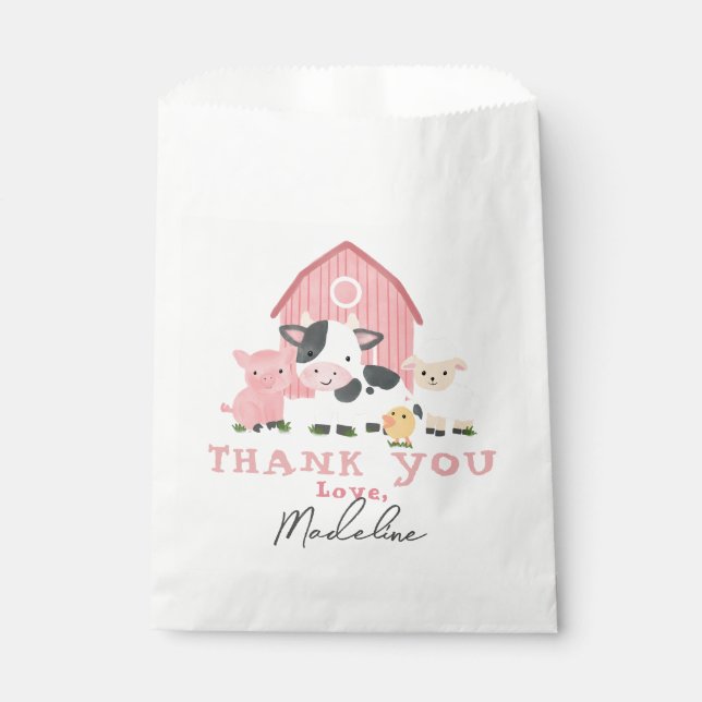 Bolsa De Papel Cumpleaños granja de animales rosa para niñas (Anverso)
