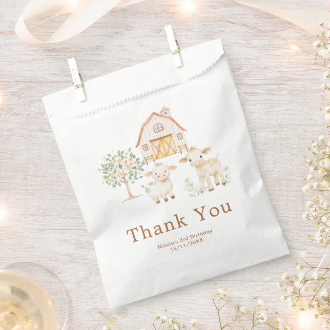 Bolsa De Papel Cumpleaños granja linda vacas granero (Cortado)