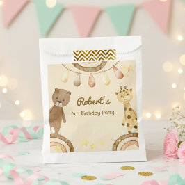 Bolsa De Papel Cumpleaños infantil boho cute de oso y jirafa