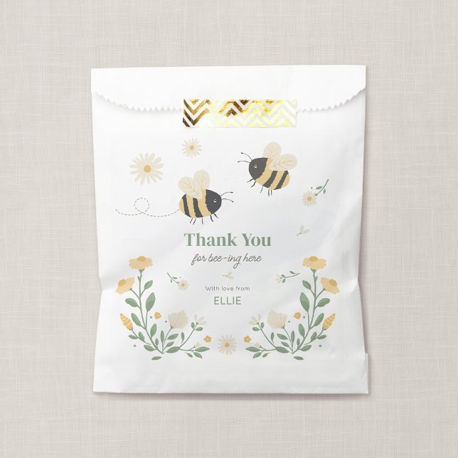 Bolsa De Papel Cumpleaños infantil de abejorro (Wildflower Flight - Honey Bee Birthday Party Favor Bag)