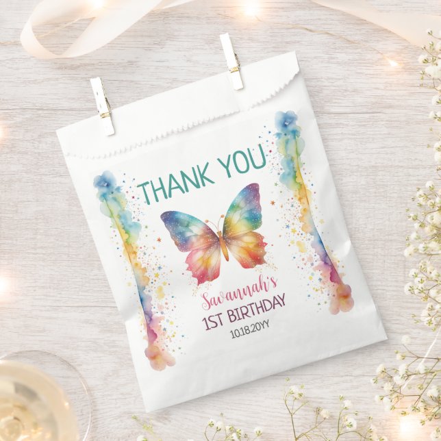 Bolsa De Papel Cumpleaños Mariposa Arcoíris Revolotea 1er Cumplea (Cortado)