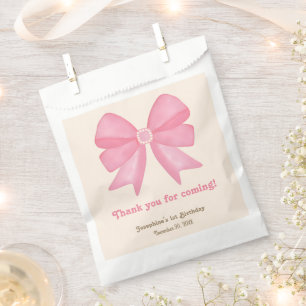 Bolsa De Papel Cumpleaños Mínimo De Bow Rosado