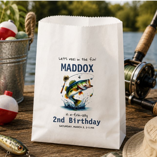 Bolsa De Papel Cumpleaños O-Fish-Ally Dos Pesca 2do (O-Fish-Ally Two Fishing 2nd Birthday Favor Bag)