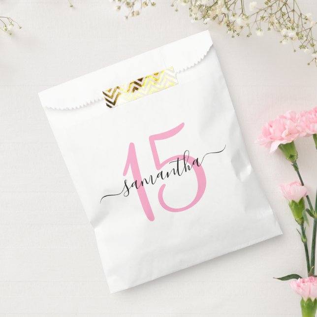 Bolsa De Papel Cumpleaños personalizado de 15 años en rosa (Sellado)