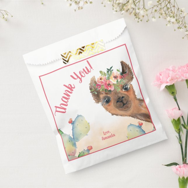 Bolsa De Papel Cumpleaños Personalizado de Llama Floral (Sellado)