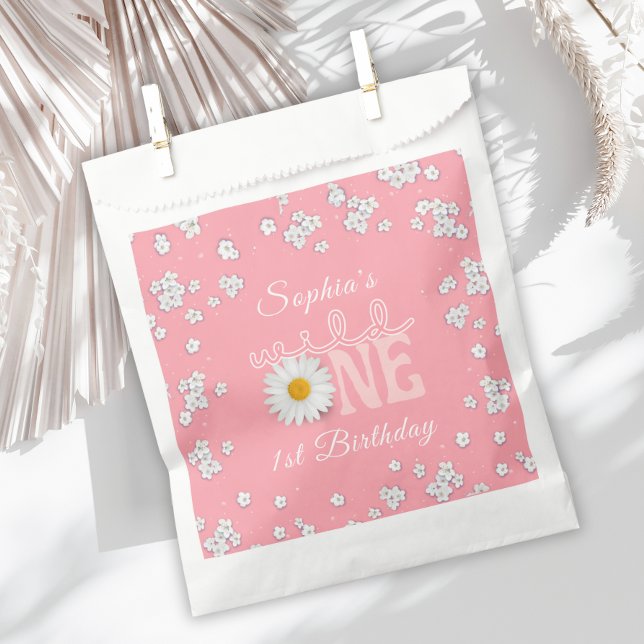 Bolsa De Papel Cumpleaños Pink Daisy Wild One 1er  (Subido por el creador)