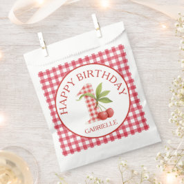 Bolsa De Papel Cumpleaños primero de cereza de gingham rojo de be