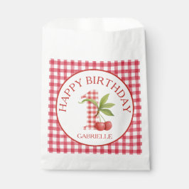 Bolsa De Papel Cumpleaños primero de cereza de gingham rojo de be