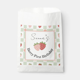 Bolsa De Papel Cumpleaños primero personalizable de fresa Gingham