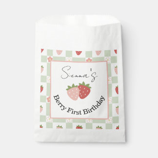 Bolsa De Papel Cumpleaños primero personalizable de fresa Gingham
