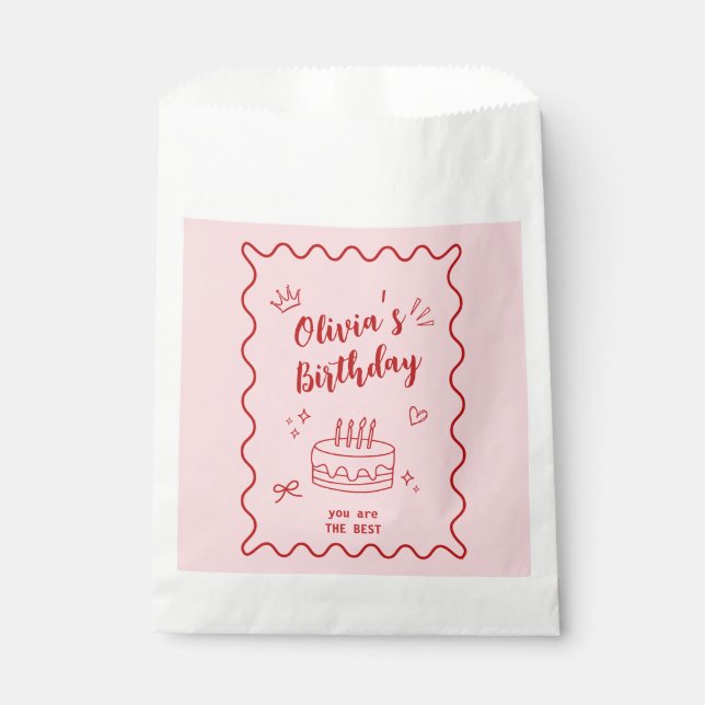 Bolsa De Papel Cumpleaños rojo y rosa (Anverso)